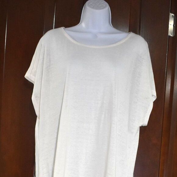 Eileen Fisher White Linen Blouse Size Large Oversized Semi Sheer Short Sleeve - Picture 5 of 11